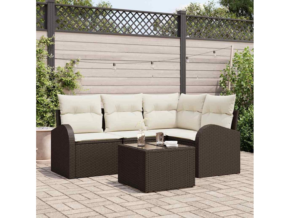 Vidaxl Conjunto De Sofá De Jardim 5 Unid. Marrom E Branco Vime Pe