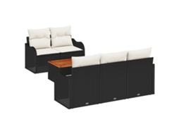 Conjunto 6 Sofá De Jardim Vidaxl Preto Vime Pe (176 X 62 X 69 Cm)