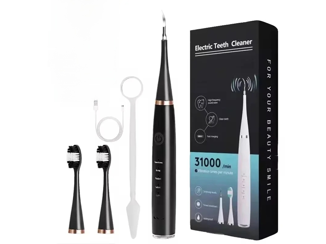 Kit para Clareamento Dental e Remoção de Placa, Escova de Dentes Elétrica e Acessórios de Limpeza (um Conjunto) MDUG (preto)
