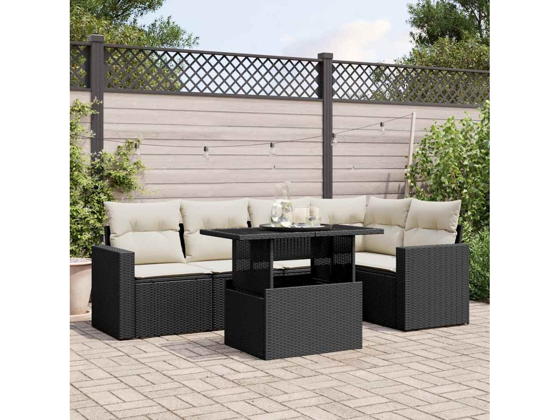 Vidaxl 6 Pcs Conjunto Sofás De Jardim C/ Almofadões Vime Pe Preto