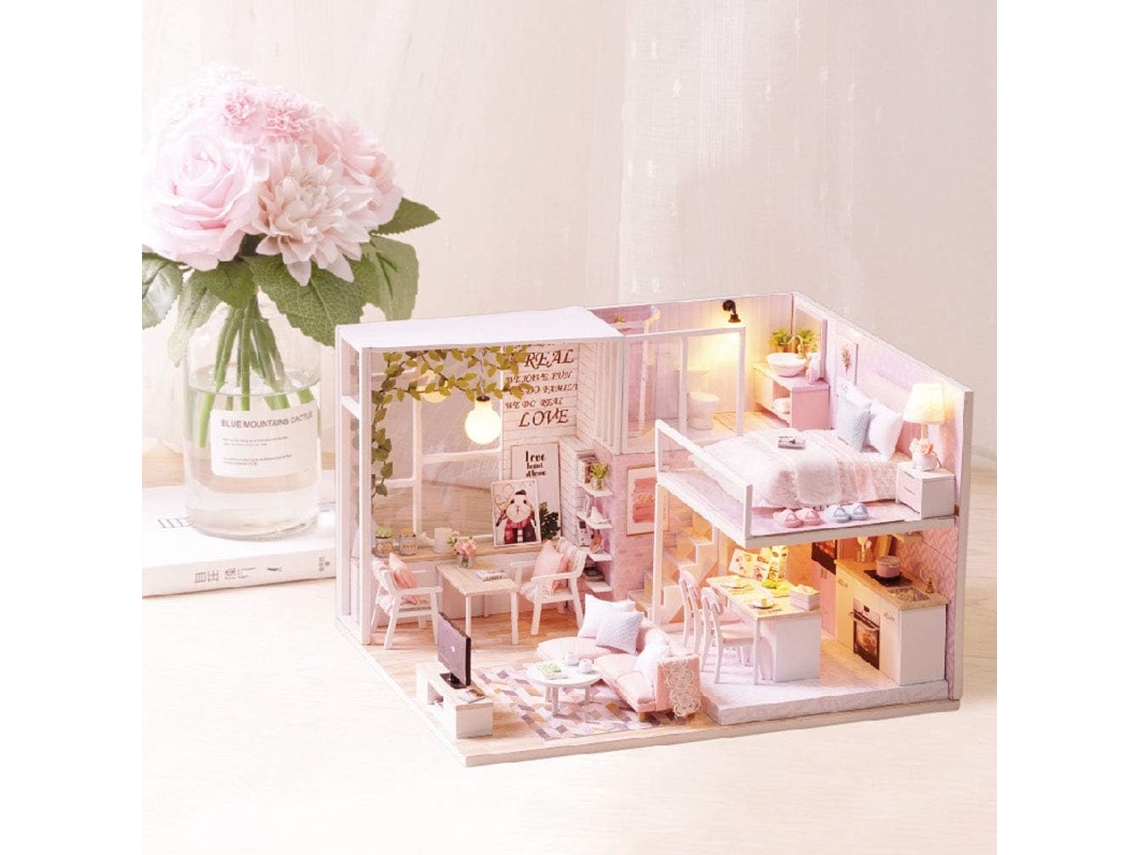 Casa de Bonecas Miniatura com Luzes SFUSHOS