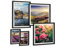 Composição De Quadros Na Parede Paisagens Turísticas Costeiras Moldura Preta Pinturas De Quarto Espelharte (conjunto De 5 Imagens)
