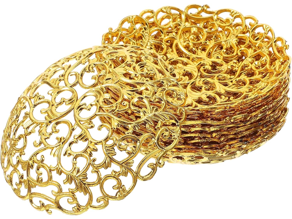 Conjunto 12 Bandejas Decorativas Douradas Servir Travessas Metal Sobremesas Frutas Secas Ideais Doméstico GOKOCO