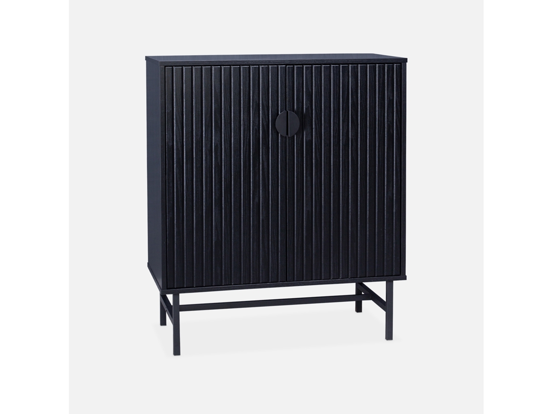 Aparador com Efeito de Madeira 2 Portas 80Cm Preto SWEEEK