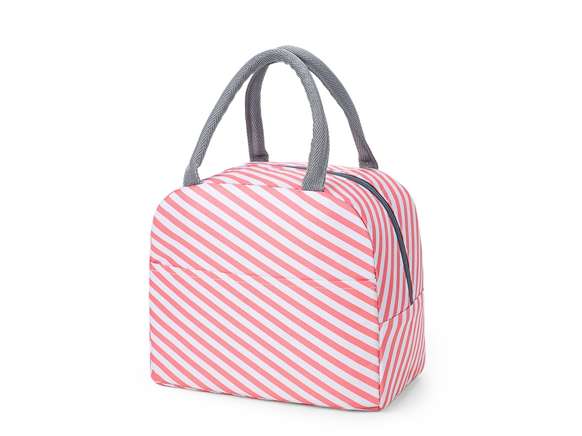 Bolsa Térmica para Almoço com Estampa de Desenho Animado , Ideal para Piqueniques e Viagens. MDUG (listrada Rosa)