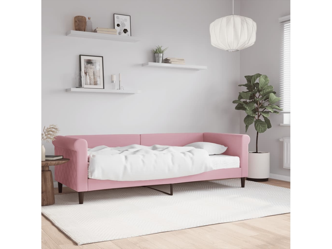 Sofá cama con colchón de 80x200 cm en terciopelo rosa