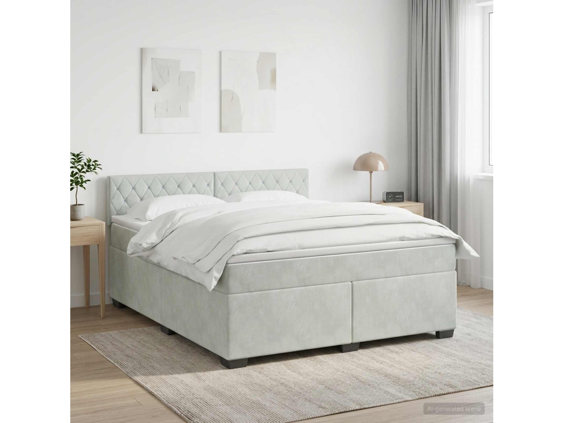 Vidaxl Cama Box Spring Com Colchão Cinzento-claro 140 X 200 Cm Veludo