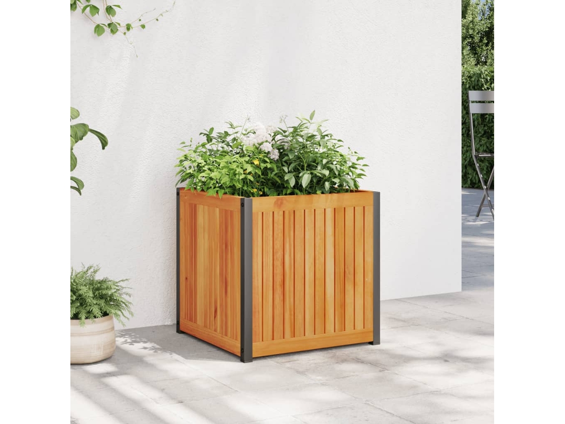 Vidaxl Vaso/floreira De Jardim 45x45x44 Cm Acácia Maciça E Aço