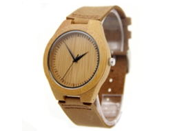 Relógio de Pulso Masculino Casual de Quartzo com Caso de Bambu e Pulseira Pu 1