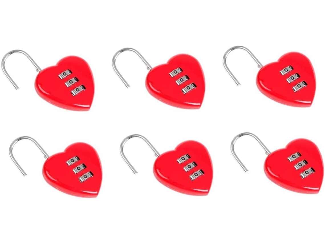 Conjunto De 6 Cadeados Segurança Em Formato Coração Para Bagagem, Com