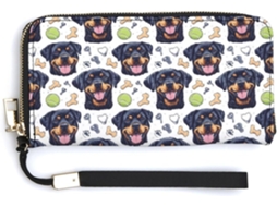 Carteira feminina de couro pequena com fecho zíper estampa de Rottweiler EOOCOO