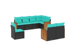 Conjunto de Sofá de Jardim, 9 Peças, Almofadas, Rattan Marrom MAISON EXCLUSIVE