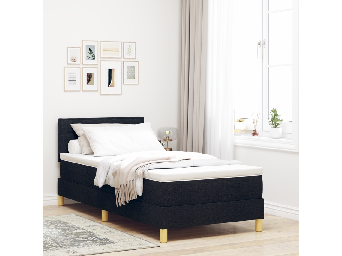 Cama Box Com Colchão E Led Preto 80x200 Cm Tecido
