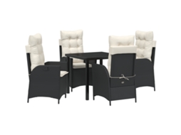 Conjunto 5 De Jantar De Jardim Com Almofadas Vidaxl Preto De Ratan Poliéster