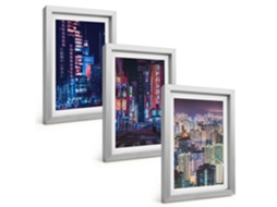 Pinturas Murais Modernascidade Noturna, Luzes De Néon Moldura Prateada Fotos Para O Corredor Espelharte (3 Peças 20x30 Cm)
