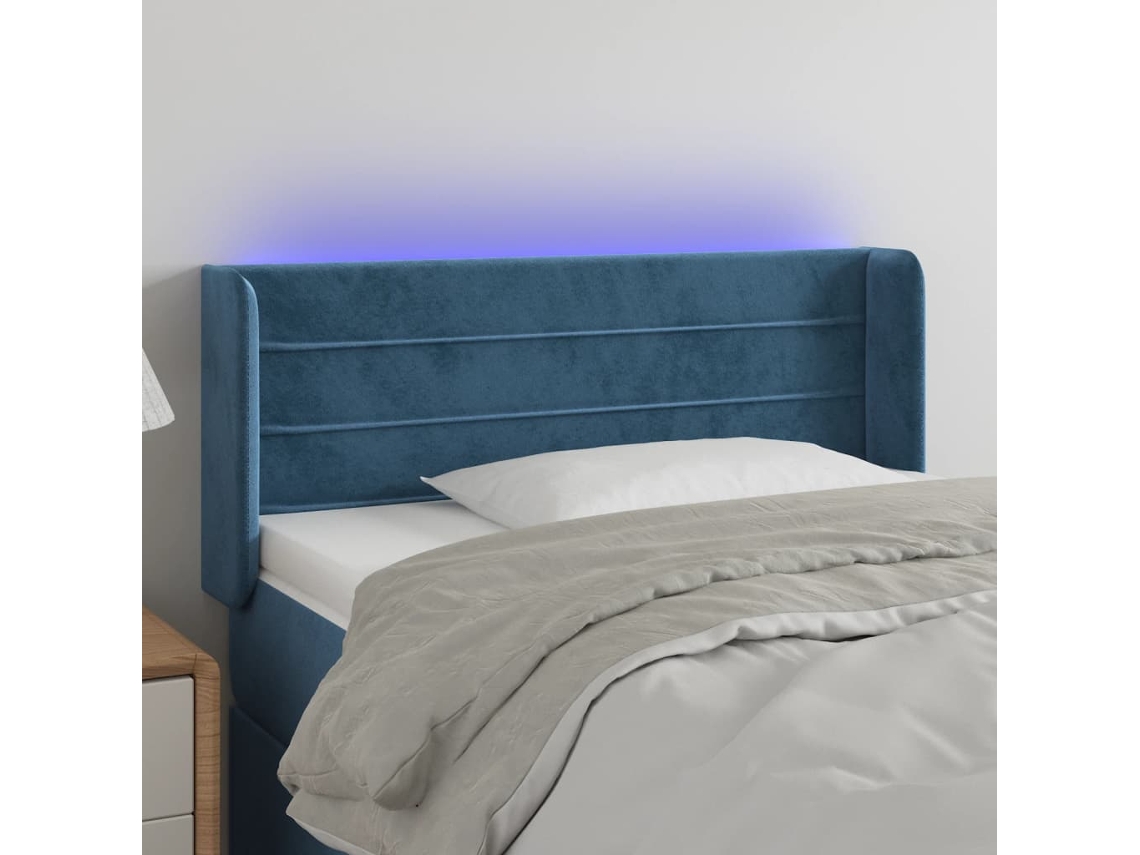 Cabecero de terciopelo con luces LED 83x16x78/88cm Azul Oscuro