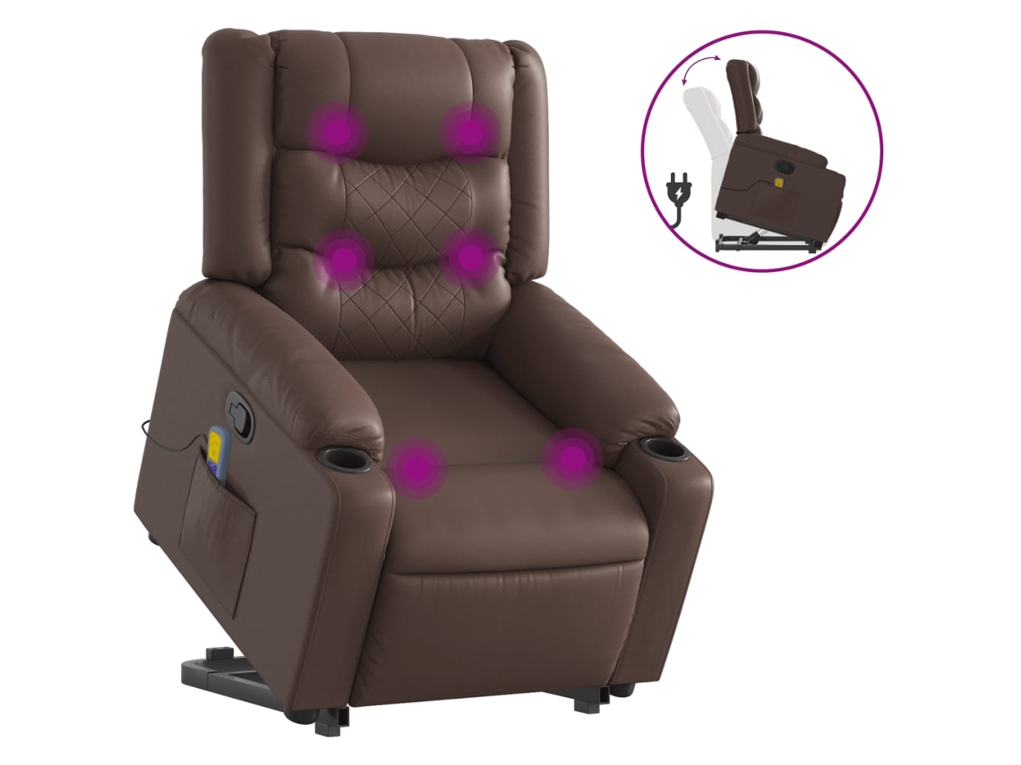 Conjunto 1 Poltrona Elevatória Vidaxl Marrom Couro Sintético (77 X 93 X 99 Cm)