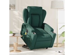 Vidaxl Poltrona Elétrica Elevatória Massagens Tecido Verde-escuro