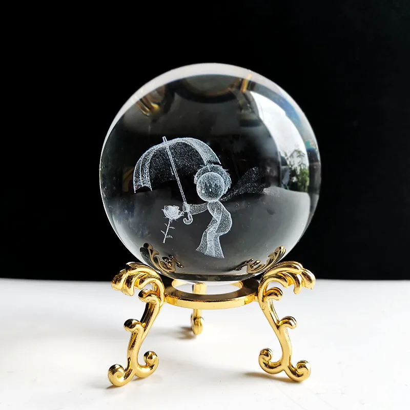 Bola de Cristal 60mm Esfera de Vidro Esculpida em 3d Peso de Papel com Base MDUG (estilo 15 60mm)