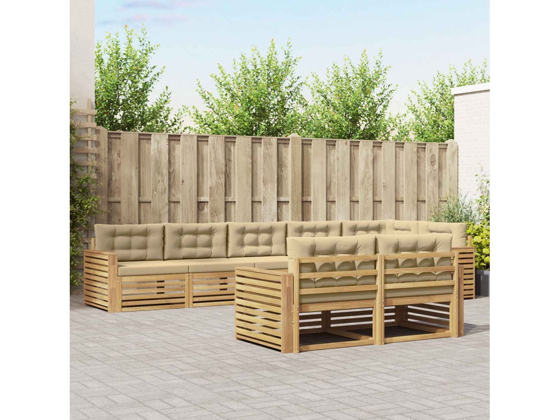 Vidaxl Conjunto De Sofás Para Exterior 8 Unid. Branco E Bege Poliéster