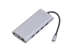 Hub Usb-c 11 Em 1 Com 4 Portas Usb 3.0, Áudio, 1080p 60hz, Vga, Rj45,