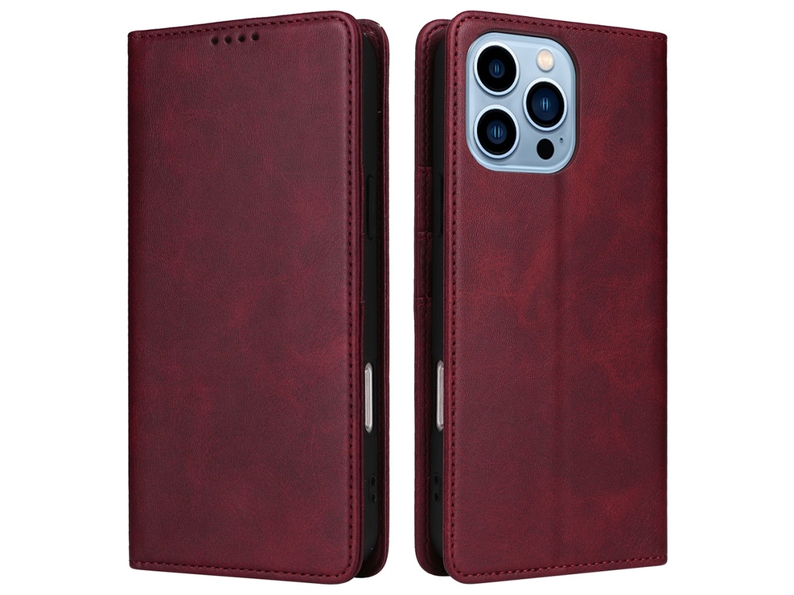 Capa Bloqueio Rfid Para Iphone 13 Pro Pele Sintética Anti-riscos Vermelho