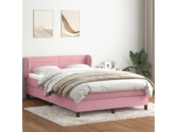 Cama Com Molas/colchão 140x210 Cm Veludo Rosa