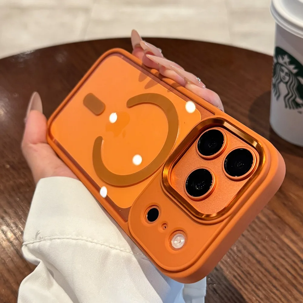 Capa Para Iphone (iphone 16, Laranja) Com Carregamento Magnético Magsafe E Proteção Contra Impactos.