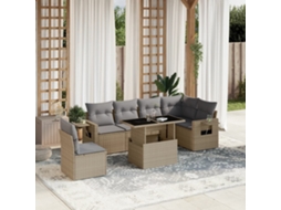 Vidaxl 7 Pcs Conjunto De Sofás P/ Jardim Com Almofadões Vime Pe Bege