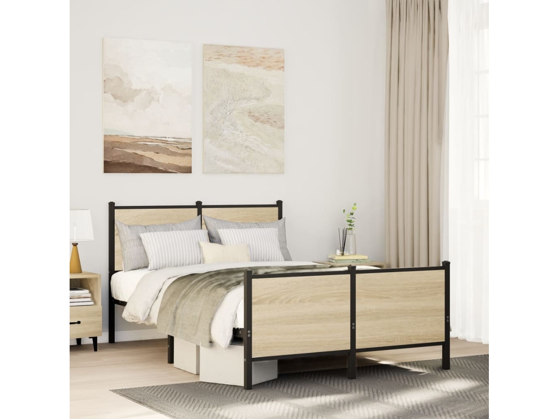 Estrutura De Cama Sem Colchão 120x200 Cm Metal Carvalho Sonoma