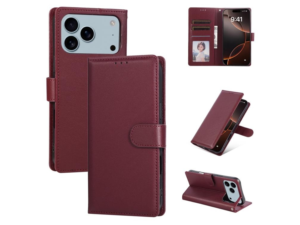 Capa De Couro Para Iphone 17 Pro Com 3 Compartimentos Para Cartões E Multifuncional.