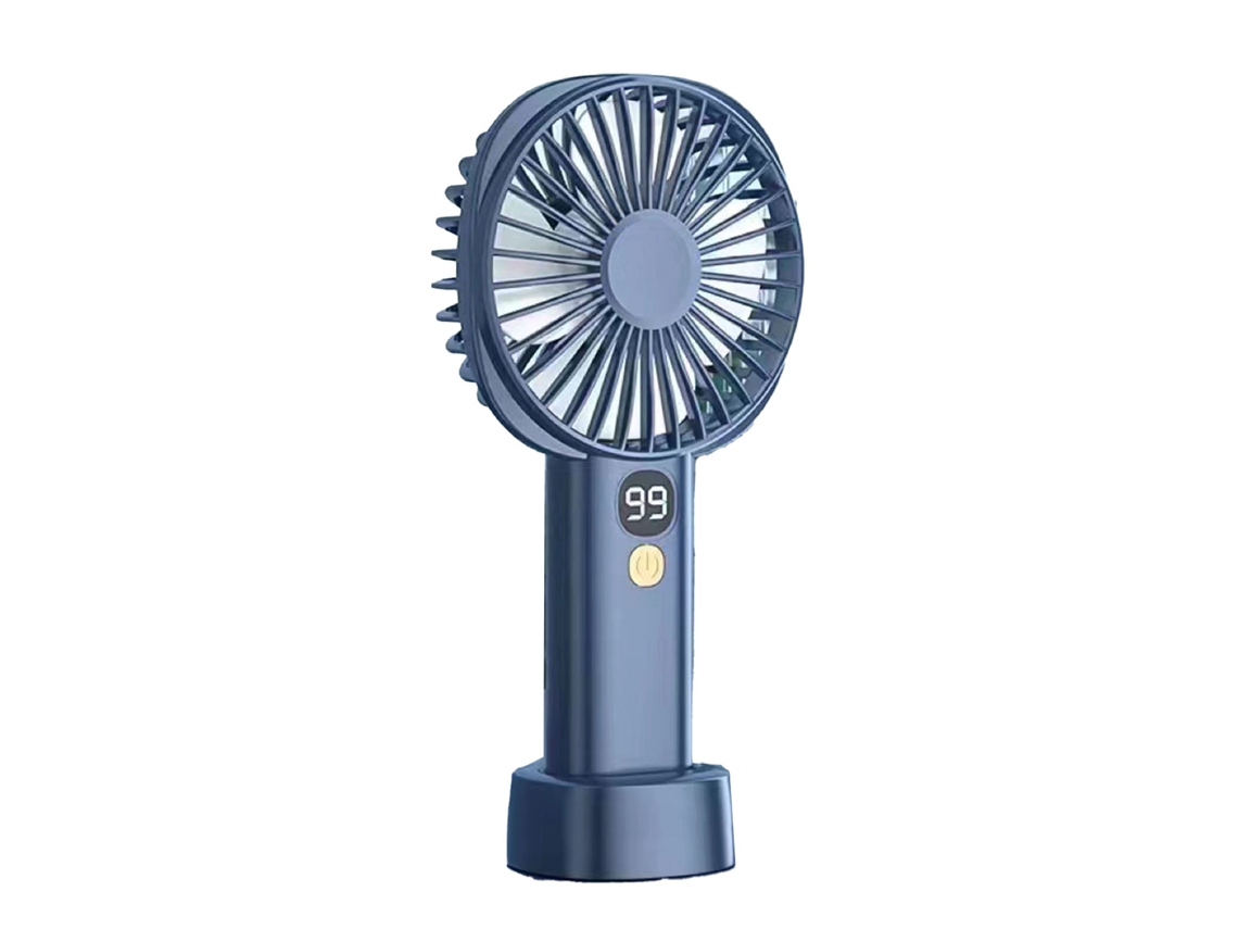 Ventilador de Mão Recarregável USB 5 Velocidades Silencioso com Display de Bateria Azul Escuro