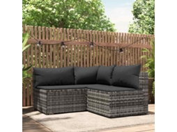 Vidaxl 3 Pcs Conjunto Lounge De Jardim C/ Almofadões Vime Pe Cinzento
