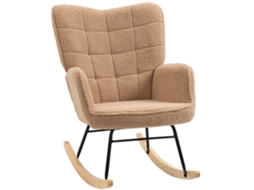 Cadeira de Balanço Mid Century Modern em Tecido Teddy, Capa Tufted, Cinza Claro | S/MARCA