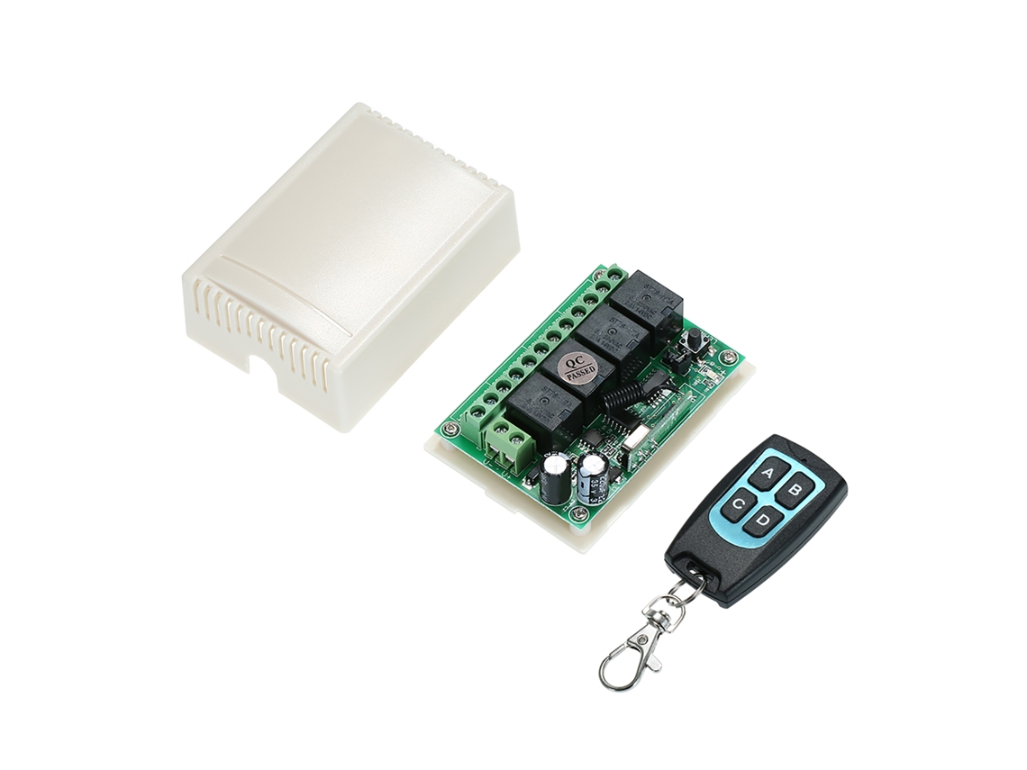 Interruptor Rf Sem Fio De 4 Canais Dc 12v, Com Transmissão De Longa Distância De 433 Mhz E Controle Remoto De 4 Botões.