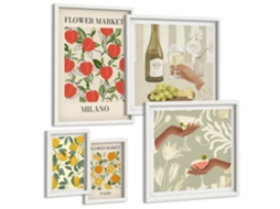 Quadros Decorativos Para Parede Taças De Uísque Em Fundo Preto Moldura Branca Quadros Para A Sala De Estar Espelharte (conjunto De 5 Imagens)