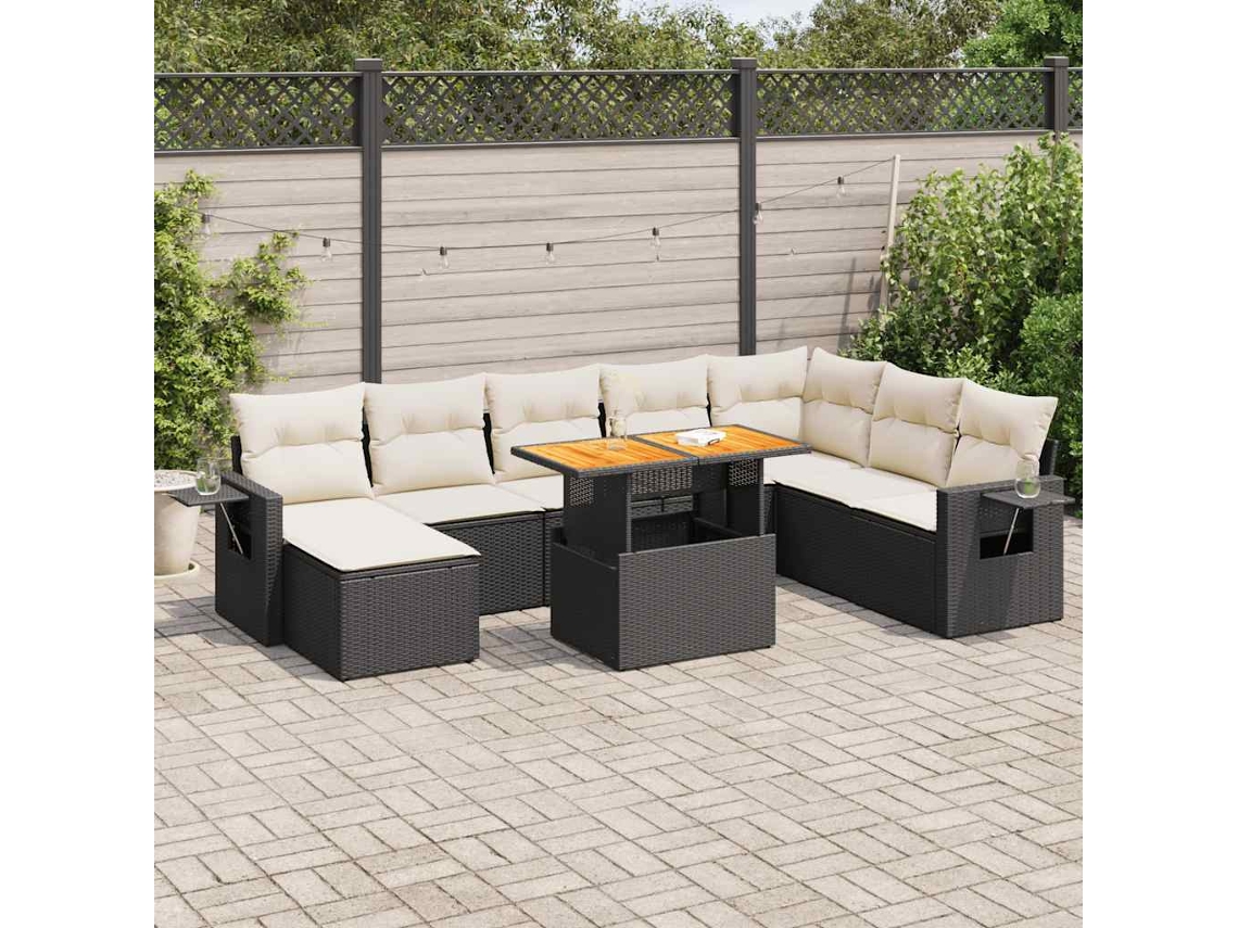 Vidaxl 9 Pcs Conjunto De Sofás P/ Jardim C/ Almofadões Vime Pe Preto