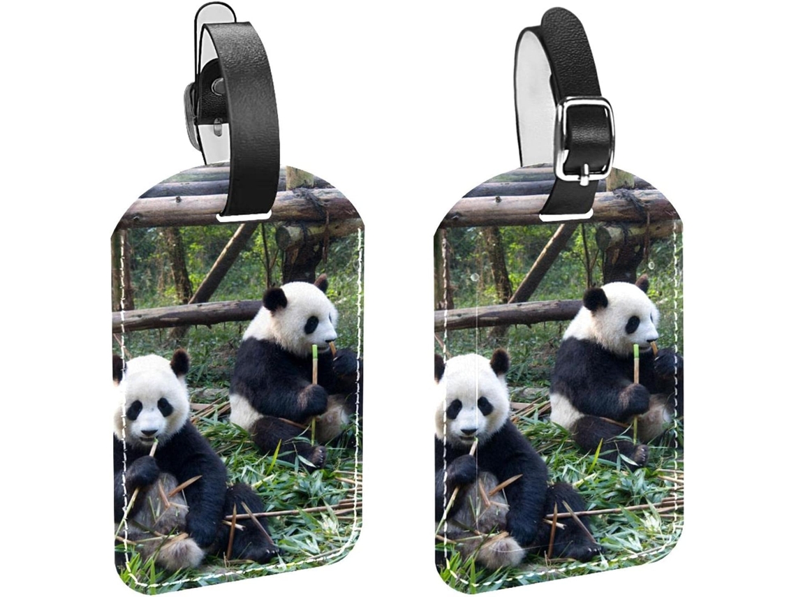 Conjunto De 2 Etiquetas Identificação Bagagem Com Pandas Comendo Bambu, Evitar Extravio De Malas E Bagagens
