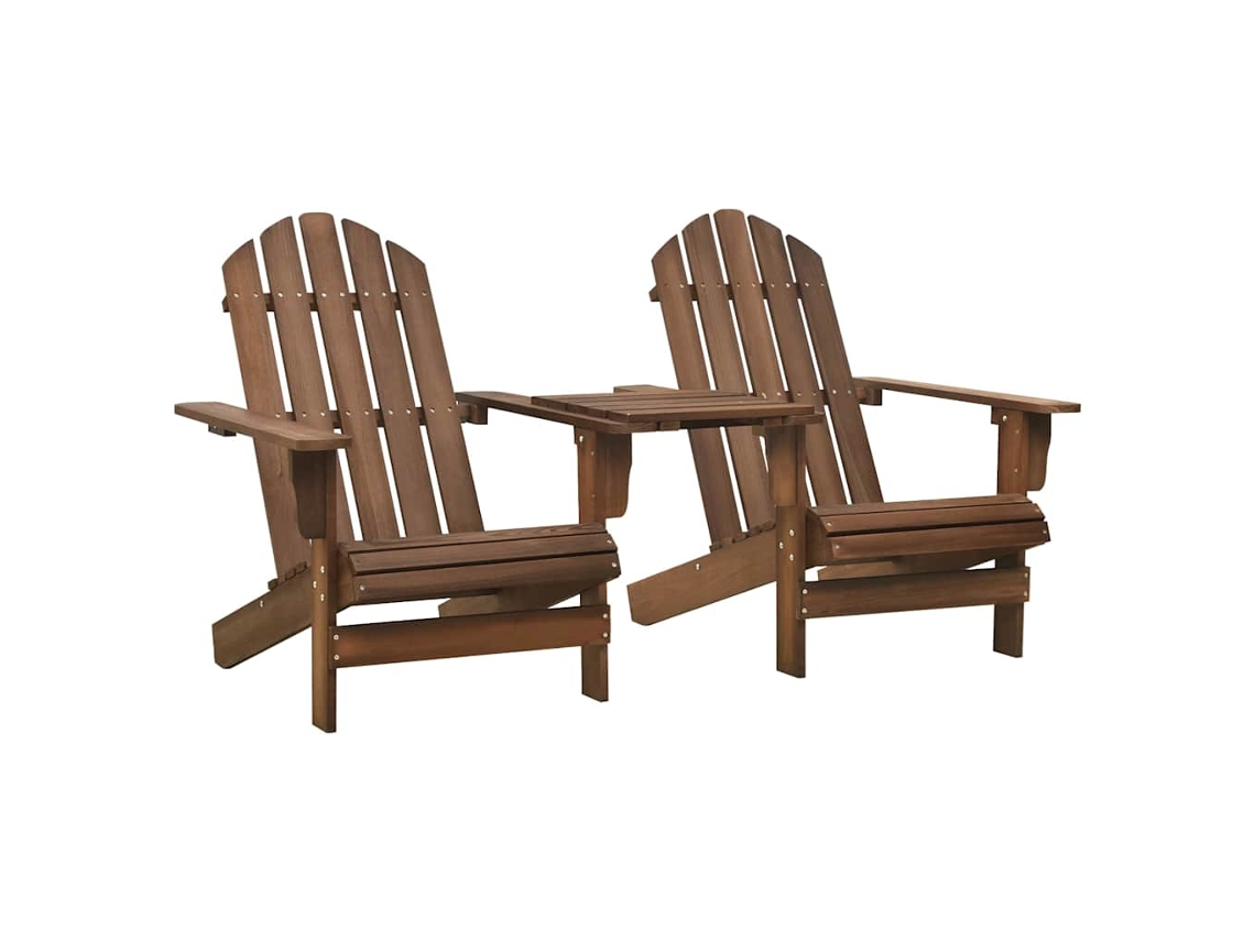 Vidaxl Cadeiras Jardim Adirondack + Mesa Centro Madeira Abeto Castanho
