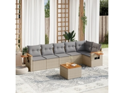 Vidaxl 7 Pcs Conjunto De Sofás P/ Jardim Com Almofadões Vime Pe Bege