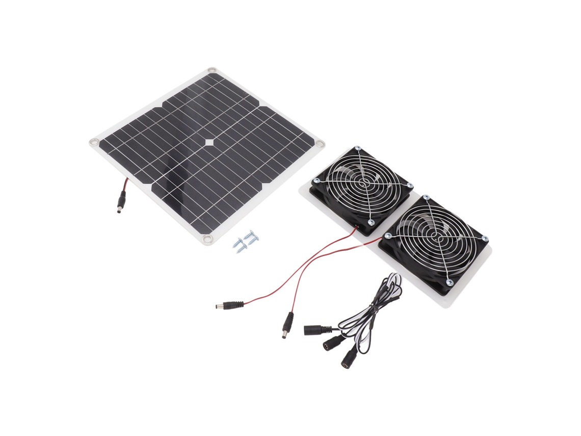 Kit Ventilador Solar 15W Duplo IP66 com Cabo 130cm para Galinheiro e Estufa