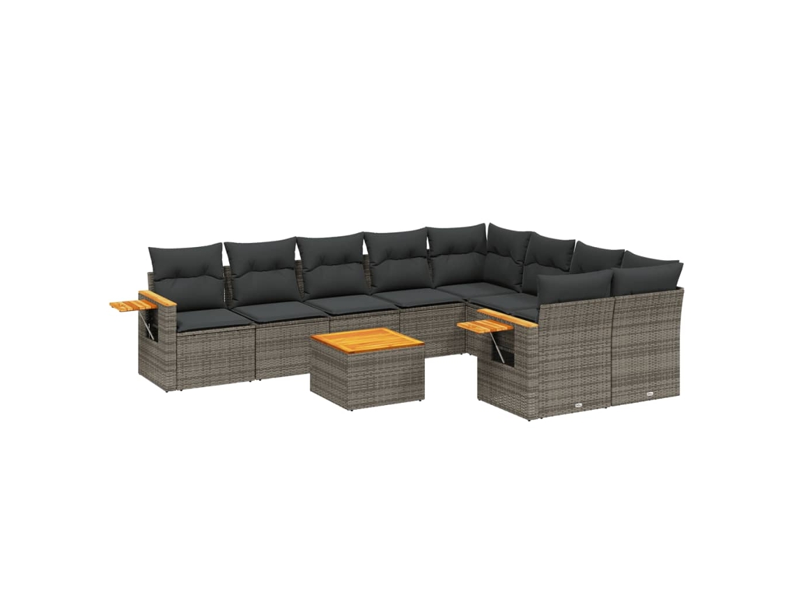Conjunto de 10 Sofás de Jardim com Almofadões Vime Pe Cinzento MAISON EXCLUSIVE