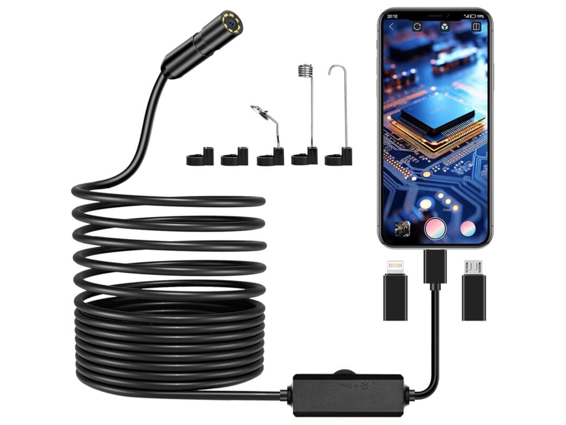 Câmera Endoscópica, Câmera De Inspeção De Tubos Hd 1920p, Câmera Endoscópica Ip67 Com 8 Luzes Led, Cabo Semi Rígido De 5 M Brilvibera