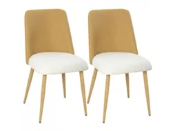 Conjunto De 2 Cadeiras De Cozinha Com Encosto Em Pu Pernas De Aço E Assento Almofadado 47,5x57x84 Cm Castanho E Bege