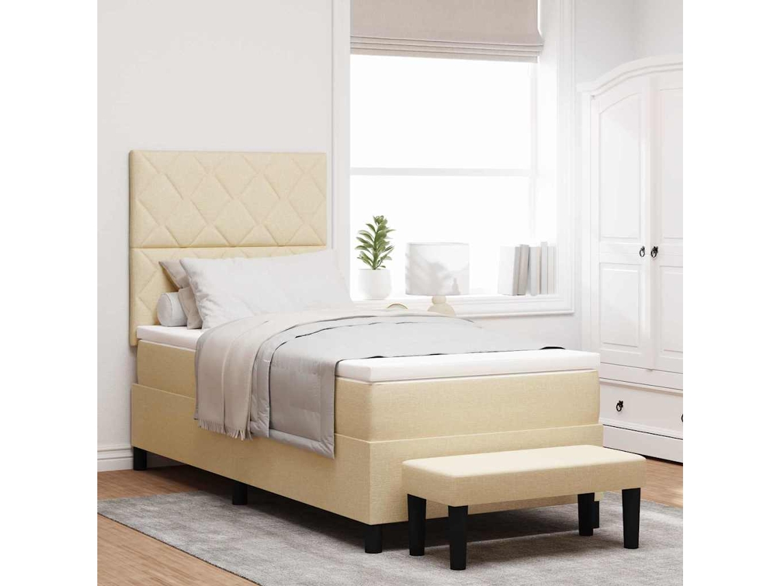 Vidaxl Cama Box Com Almofada Com Cabeceira Creme 90 X 200 Cm Tecido