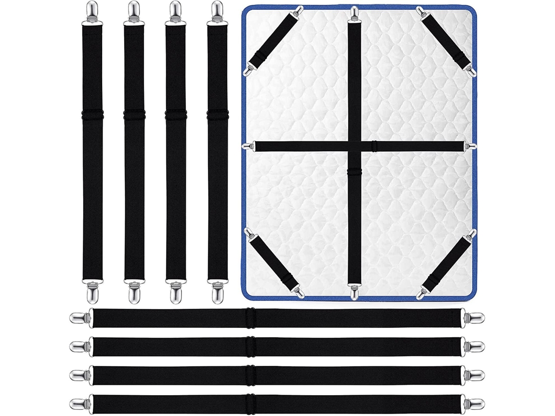 8 Peças Grampos Para Roupa De Cama, Tiras Para Suporte De Lençóis, Clipes Para Colchão, Suporte Ajustável Para Cantos De Cama, Suportes Montados, Pret