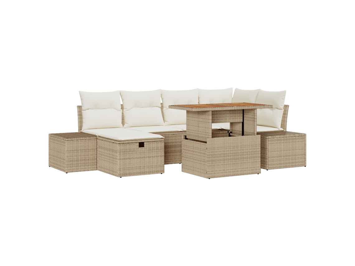 Conjunto 7 Sofá De Jardim Vidaxl Bege Vime Pe (264 X 154 X 85 Cm)