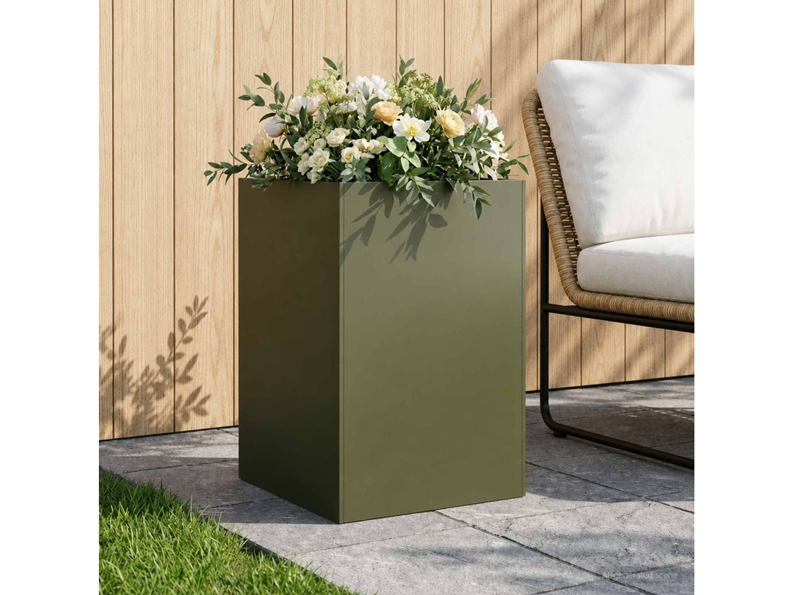 Vidaxl Vaso De Jardim Verde-azeitona 40 X 40 X 75 Cm