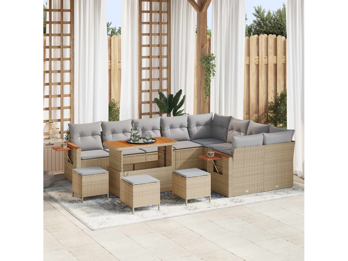 Vidaxl Conjunto De Sofá De Jardim 13 Unid. Bege Vime Pe
