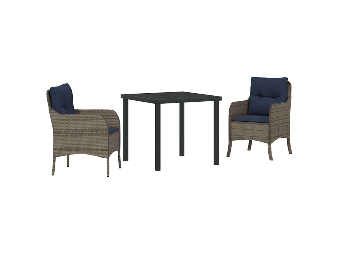 Conjunto de Jantar para Jardim 3 Pcs - Móveis para Jardim para Refeição Cinzeto Vime Pe HARLANV1